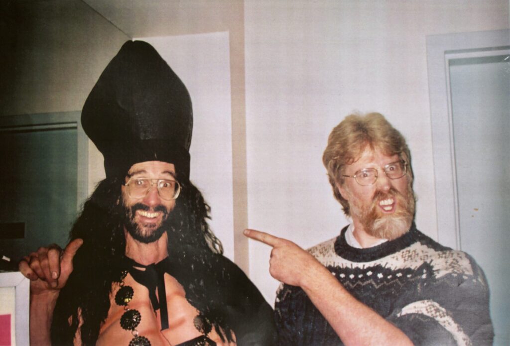 Nov 2000 Bruce as Caiaphas, the evil high priest, with Chaplain Peter Shurvin at “Sing Along JC Superstar”