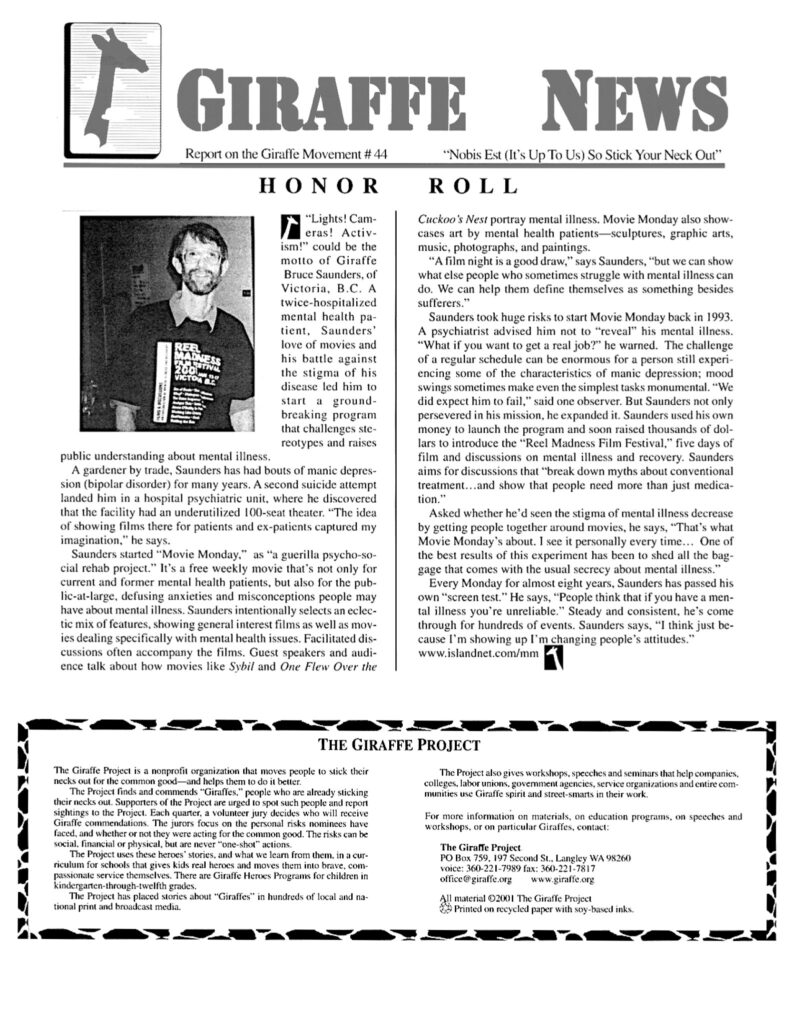 2001 Giraffe commendation article