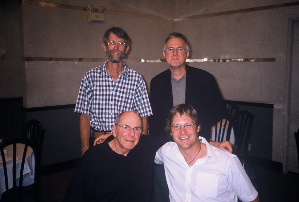 June 2002 Clockwise: Bruce, psychiatrist and Frames Of Mind film series director Harry Karlinsky, filmmaker Scott Smith, and Academy Award winning screenwriter Stewart Stern as he presented "Sybil" at FOM, a redux of a MM event in Jan 1999.