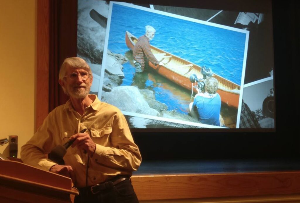 A phone interview with Ken Buck, cinematographer for Bill Mason’s classic Waterwalker (1984). The mic is held to the convenor so the phone interviewee’s voice goes through the PA system.