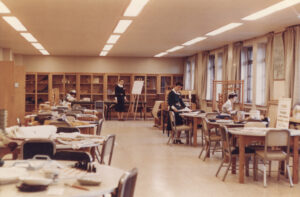 institutional room 1950s with tables