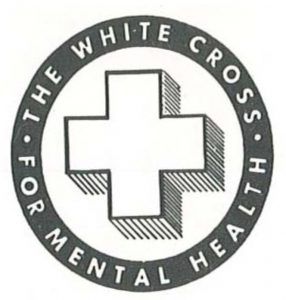 logo with white cross in middle and words "The White Cross: For Mental Health"