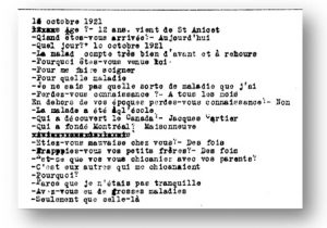 formulaire tapé à la machine présentant 15 questions et 15 réponses