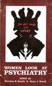 book cover with ink blot and title I'm Not Mad I'm Angry: Women look at psychiatry