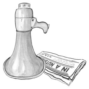 megaphone and copy of newspaper